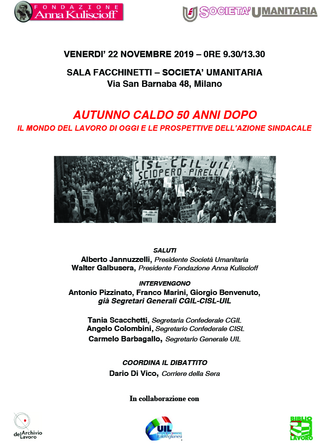 Milano. Società Umanitaria, venerdì 22 novembre 2019. Convegno 