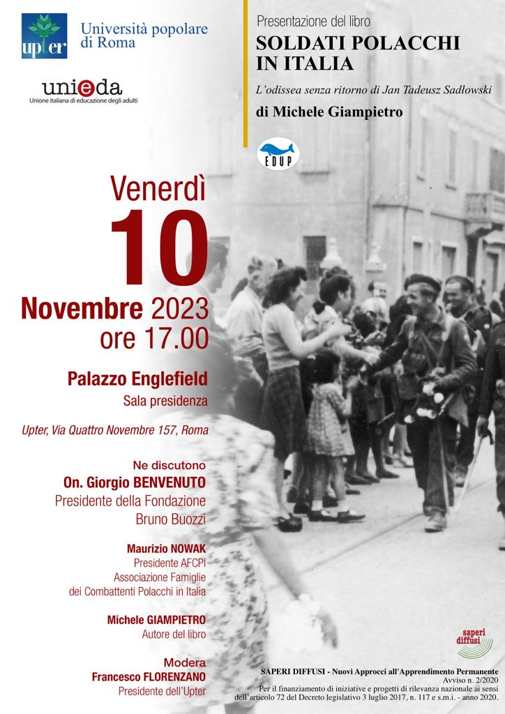 Venerdì 10 novembre 2023. Roma, sede UPTER, ore 17,00. Presentazione del libro di Michele Giampietro ’Soldati polacchi in Italia’