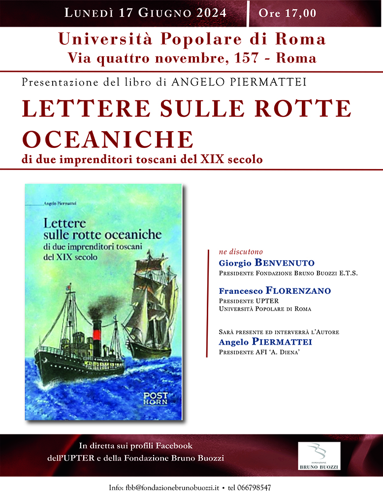 Luned 17 giugno 2024, ore 17,00. Presentazione del libro di Angelo Piermattei Lettere sulle rotte oceaniche