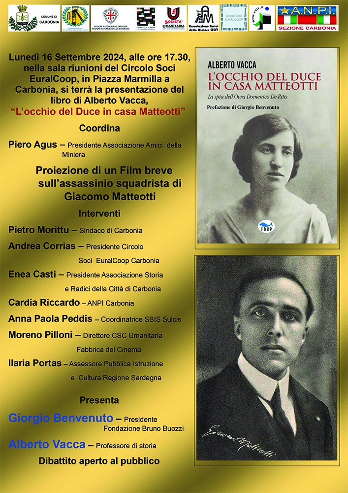 Luned 16 settembre 2024, ore 17.30. Carbonia (Cagliari). Presentazione del libro di Alberto Vacca 