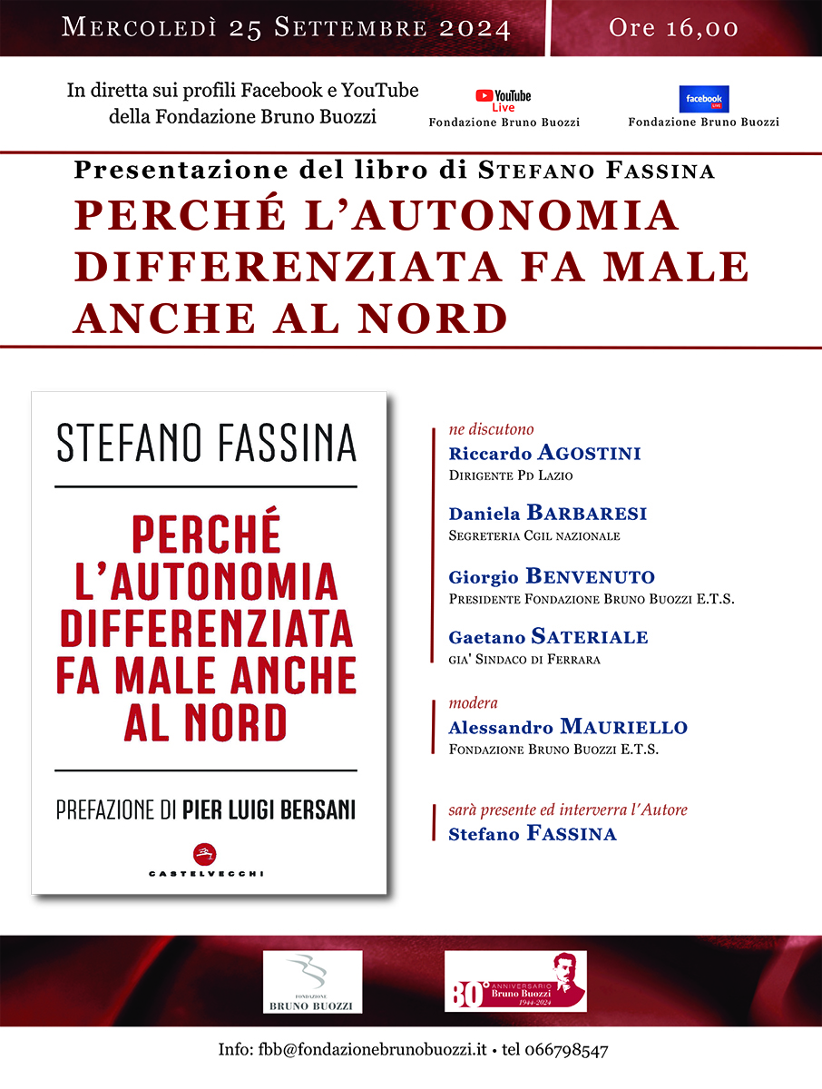 Mercoled 25 settembre 2024, ore 16.00. Presentazione via remoto del libro di Stefano Fassina 