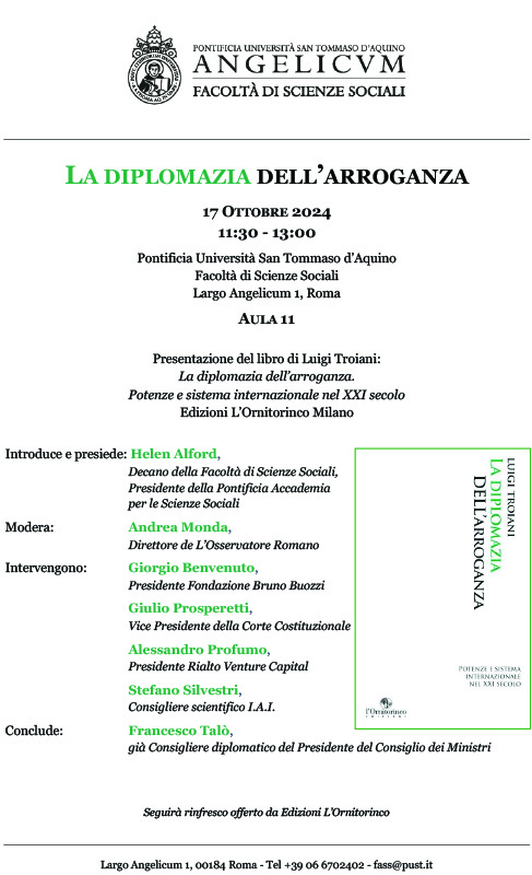 Gioved 17 ottobre  2024, ore 11.30. Roma. Presentazione del libro di Luigi Troiani 