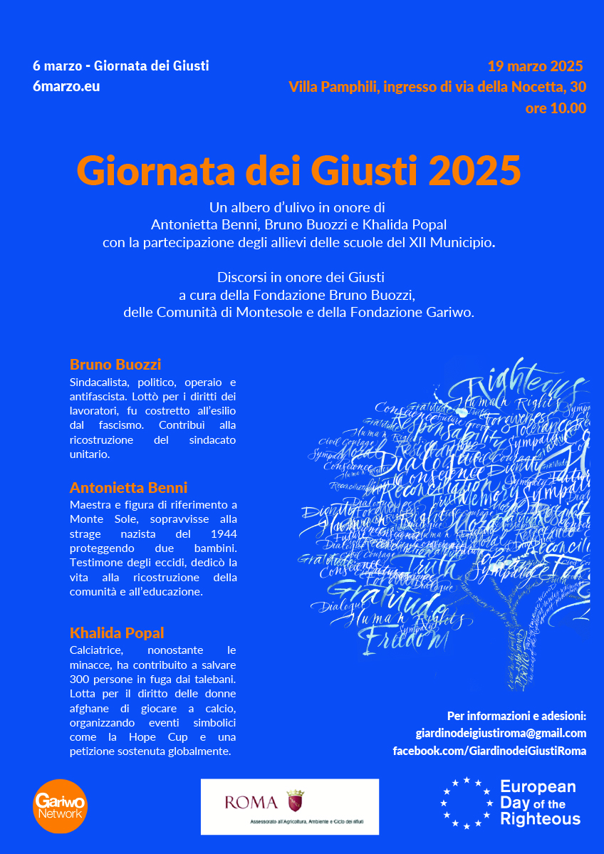 Mercoled 19 marzo 2025, ore 10.00. Roma, Villa Pamphilj Un ulivo in onore di Bruno Buozzi