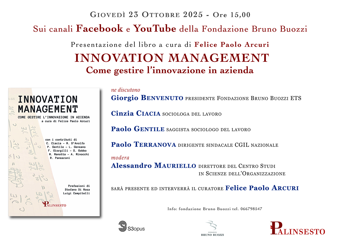 Gioved 23 ottobre 2025, ore 15.30. Presentazione del libro curato da Paolo Arcuri Innovation Management