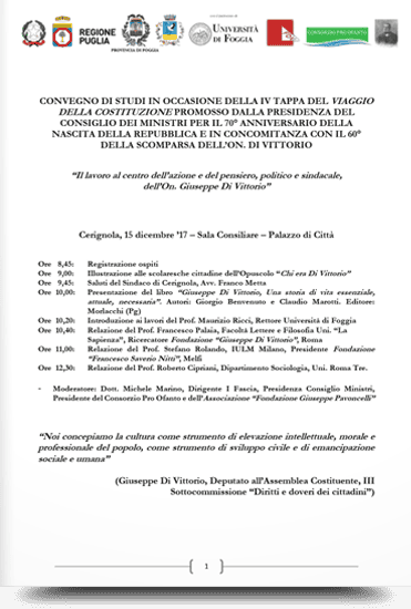 Il lavoro al centro dell’azione e del pensiero, politico e sindacale, dell’On. Giuseppe Di Vittorio